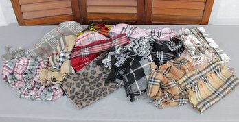 #358-Large Plaid & Print Scarf Lot  Assorted Fashion Scarves In Classic Patterns