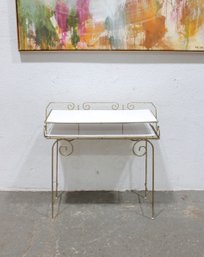Vintage Gold Metal Vanity Table W/ White Shelves  30 X 12.5 X 29 H  Hollywood Regency Style