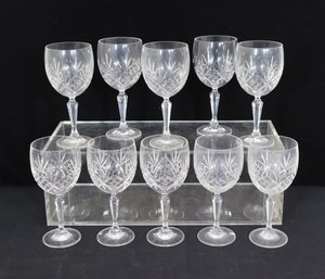 Set Of 10 Vintage Cut Crystal Wine Goblets  7 Tall  Elegant Diamond Pattern
