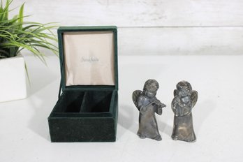 Vintage Godinger Silver Art Angel Salt & Pepper Shakers  Musical Figurines W/ Box  3.5'