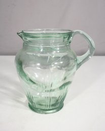 Vintage 7' Tall Green-Tinted Glass Pitcher  Ribbed & Swirl Design