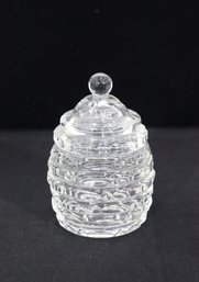 Vintage Clear Glass Honey Jar With Lid  5' Beehive Design Candy Or Honey Pot