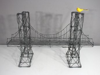 Vintage Brutalist Metal Wire Brooklyn Bridge Sculpture  26.5'W X 16'H