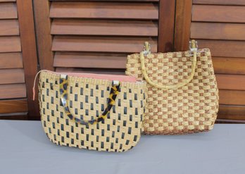 #360-Designer Woven Handbag Lot (2)  Andrea Stuart New York & Bamboo Handle Tote