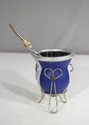 4.5' Traditional Yerba Mate Cup With Metal Straw (Bombilla) & Wire Stand
