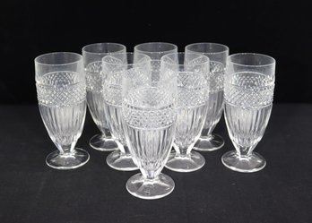 Set Of 8 Vintage Cut Glass Water Goblets  6.5' Tall Diamond & Vertical Panel Pattern
