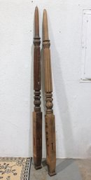 Pair Antique Turned Wood Bed Posts / Bed Columns  84' Tall  Architectural Salvage