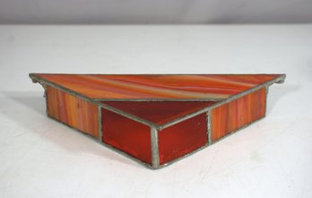 Handcrafted Stained Glass Corner Shelf  Triangular Red & Orange Swirl  9'W X 4.5'D