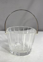 Vintage Crystal Ice Bucket With Metal Handle  4.5 H X 6 Round