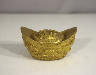 2' Gold-Tone Chinese Sycee Ingot Coin Bank  Feng Shui Wealth Symbol