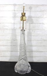 Vintage Cut Crystal Table Lamp 33.5' Tall  Dual Socket Brass Tone With Crystal Finial