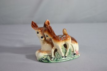Vintage Mama Deer And Fawn Deer Ceramic Planter Figurine