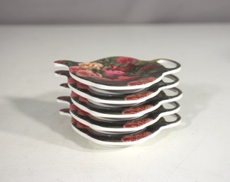 Set Of 6 Teapot-Shaped Ceramic Tea Bag Holders  Floral Rose Design