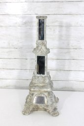 24' Decorative Distressed Mirror Obelisk Sculpture  Neoclassical Style Pedestal Accent