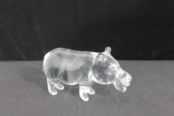 Carved Rock Crystal Rhino Figurine  Clear Stone Animal Sculpture  7.5 Wide