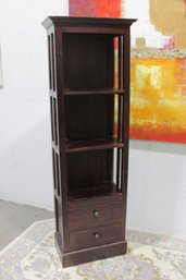 Tall Dark Wood Display Shelf Cabinet With Drawer & Door, 72' H