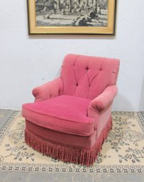 Vintage Pink Tufted Swivel Armchair W Fringe Skirt  Upholstered Accent Chair  32.5'