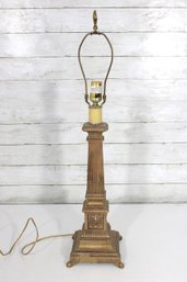 29' Neoclassical Style Fluted Column Table Lamp  Gold Tone Decorative Base