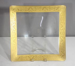 Vintage 14.5 X 14.5 Square Glass Plate With Gold Etched Border  Elegant Design