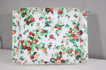Vintage Strawberry Print Serving Tray  Retro Floral Kitchen Decor-20.5'x 20.5'