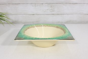 Original Clarice Cliff Biarritz Bowl  Hand Painted Green Drip Pattern  Signed  9' Square