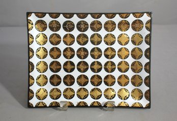 Vintage 1960s Glass Art Deco Trinket Dish With Mid-Century Diamond Pattern  7' X 9'