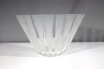 Vintage Frosted & Clear Striped Glass Bowl  Elegant Design, Minor Rim Chips