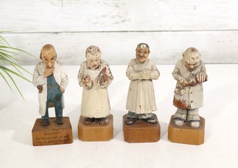 Set Of 4 Vintage German Hand-Painted Carved Wood Doctor & Medical Character Figurines – 5.5"