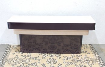 Vintage Postmodern Console Table  60 X 16 X 28.5 H  Two-Tone Laminate W/ Sculptural Base