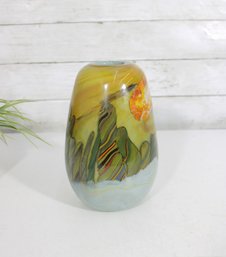 Bonham Art Glass Vase  Hand Blown Multicolor Scenic Design  8' Tall