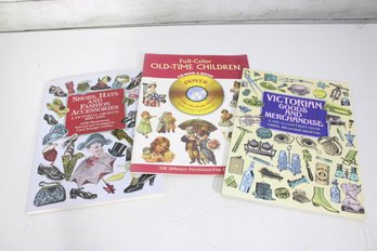 Vintage Illustrated Dover Books Lot Of 3  Victorian Merchandise, Old-Time Children & Fashion