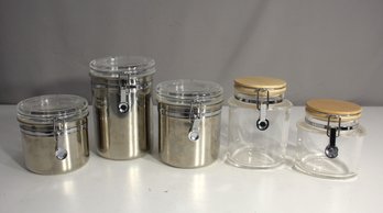 Set Of 5 Airtight Storage Canisters - Stainless Steel And Glass
