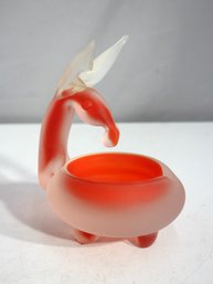 7 Red & White Satin Glass Dear Bowl  Elegant Art Glass  Minor Ear Chip