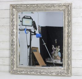 Ornate Silver Tone Framed Wall Mirror  30' X 28'  Decorative Scroll Frame
