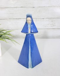 Vintage Handmade Pottery Nun Figure  Blue Glazed Religious Sculpture  9'