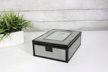 Vintage Decorative Storage Box W/ Lock Detail  Black Trim & Ribbed Panels  3' X 9' X 7' BOX DOS NOT CLOSE