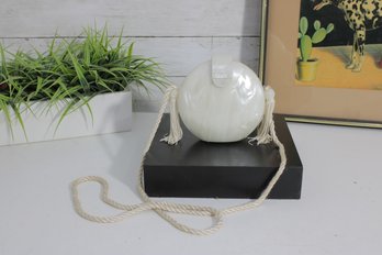 Vintage White Lucite Sphere Purse  Round Marbleized Handbag With Tassel Cord Strap