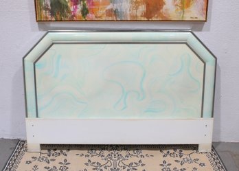 Vintage 1980s Full Size Headboard  42.5 H  Pastel Art Deco Style W/ Marbled Panel