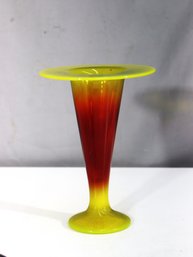 Vintage Amberina Art Glass Trumpet Vase  Yellow To Red Ombre