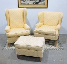 Vintage Wingback Armchair & Lounge Chair With Matching Upholstered Ottoman
