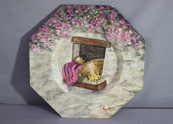 Vintage Hand Painted Glass Plate And Sign Nanush