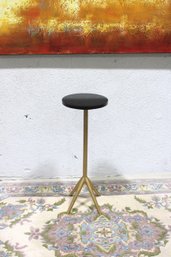 Modern Brass-Tone Pedestal Plant Stand With Black Round Top, 27'