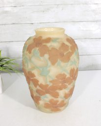 Vintage Consolidated Art Glass Dogwood Vase  Pale Green Custard Satin Glass  10.5'