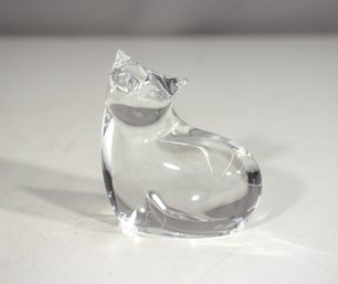 Vintage Baccarat France Crystal Cat Figurine  Signed Clear Glass
