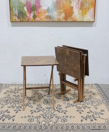 MCM Set Of 4 ARTEX Folding TV Trays W/ Stand  Vintage Snack Tables Parquet Top