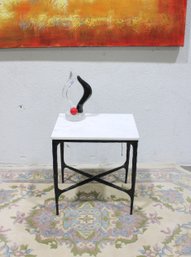Modern Marble-Top Accent Side Table With Black Metal Base, 20'