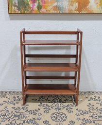 Mid-Century Folding Wood 3-Tier Bookcase  Portable Shelf Unit  Danish Style-37 H X 28 W X 11.5 D