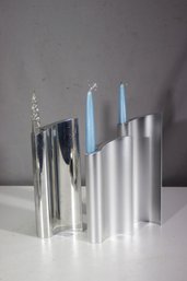 Modern Sculptural Aluminum Candle Holders  Set Of Three (8 & 9.5)
