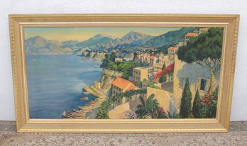 Large Framed Mediterranean Coastal Landscape Print 30' H X 54' W