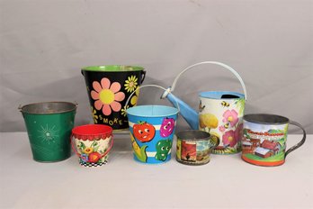 Assorted Lot Of Vintage Pails, Big Cup, Water Can